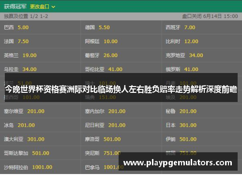 今晚世界杯资格赛洲际对比临场换人左右胜负赔率走势解析深度前瞻